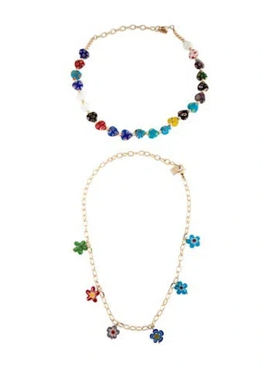 Pre-owned Dannijo "victoria" Resin Necklace Set, 17" In Black/blue/clear