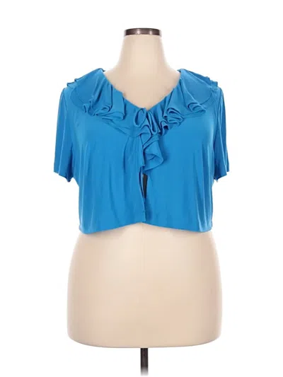 Pre-owned Danny & Nicole Short Sleeve Top Blue Ruffles Neckline Tops