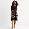 Danny & Nicole Womens 3/4 Sleeve Belted Geometric Sweater Dress In Black