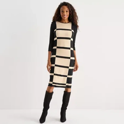Danny & Nicole Womens 3/4 Sleeve Windowpane Sweater Dress In Multi