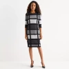 Danny & Nicole Womens 3/4 Sleeve Windowpane Sweater Dress In Gray