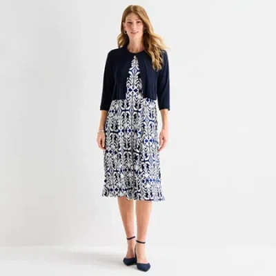 Danny & Nicole Womens Damask Midi Jacket Dress In Blue