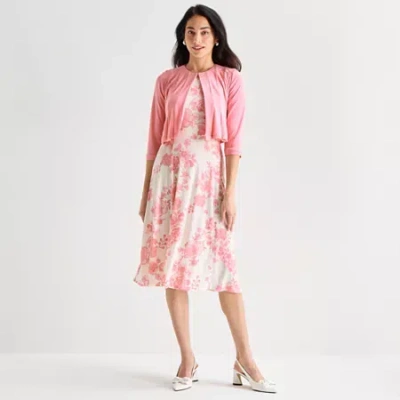 Danny & Nicole Womens Floral Midi Jacket Dress In Pink