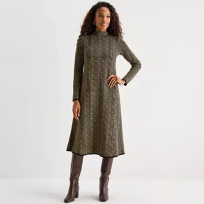 Danny & Nicole Womens Long Sleeve Midi Sweater Dress In Green