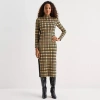 Danny & Nicole Womens Long Sleeve Windowpane Midi Sweater Dress In Green
