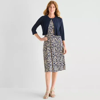 Danny & Nicole Womens Midi Abstract Jacket Dress In Blue
