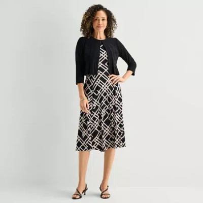 Danny & Nicole Womens Midi Geometric Jacket Dress In Black
