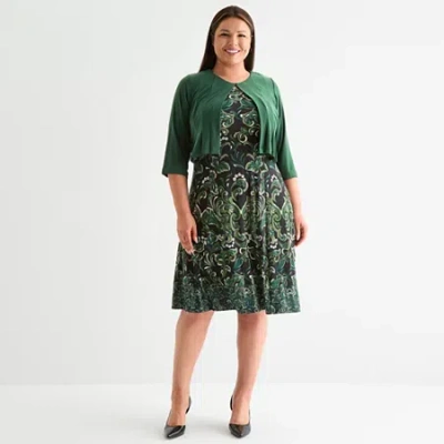 Danny & Nicole Womens Plus Floral Midi Jacket Dress In Green