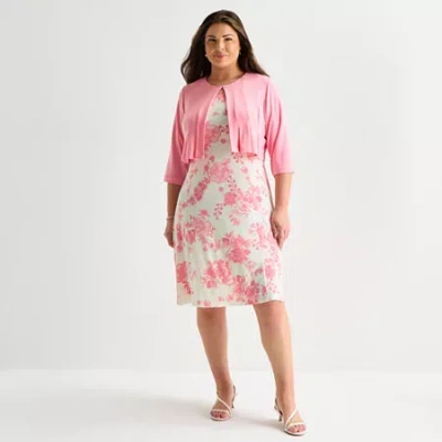 Danny & Nicole Womens Plus Floral Midi Jacket Dress In Pink
