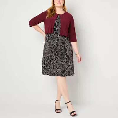 Danny & Nicole Womens Plus Leaf Jacket Dress In Red
