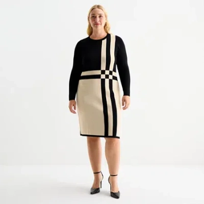 Danny & Nicole Womens Plus Long Sleeve Striped Sweater Dress In Black