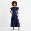 Danny & Nicole Womens Short Sleeve High-low Maxi Dress In Blue