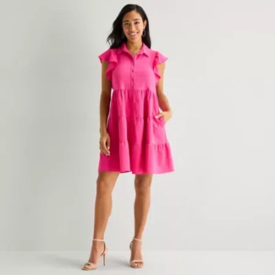 Danny & Nicole Womens Short Sleeve Shirt Dress In Pink