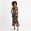 Danny & Nicole Womens Sleeveless Floral High-low Maxi Dress In Animal Print