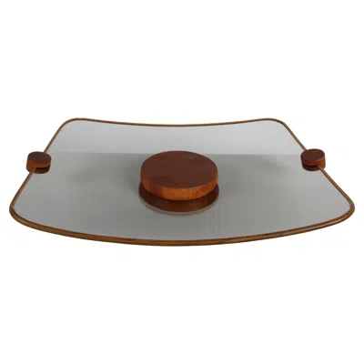 Pre-owned Dansk 1960s Danish Style Ernest Sohn Large Cheese Serving Tray In Smoked Glass & Teak In Brown