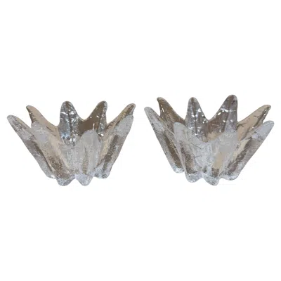 Pre-owned Dansk 1970s  Star Shaped Glass Candle Holder Pair In Gray