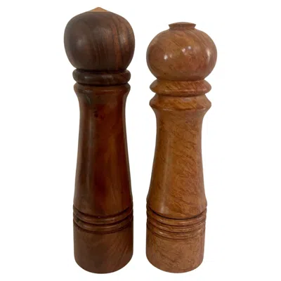Pre-owned Dansk American Mid Century Modern Solid Walnut & Burl Salt & Pepper Shakers Hand Craft In Brown