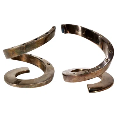Pre-owned Dansk Bertil Vallien For  Pair Of Spiral Coil Snake Candle Holders, 1960s In Silver