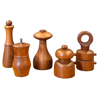 Pre-owned Dansk Collection Of Five Danish Modern Teak Pepper Mills By Jens Quistgaard For  In Brown