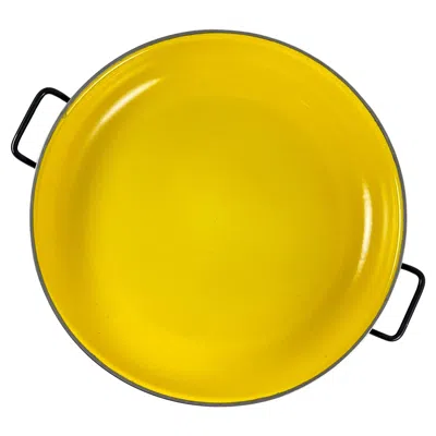 Pre-owned Dansk Danish Mid-century Enamel On Steel Large Round Baker/server In Yellow