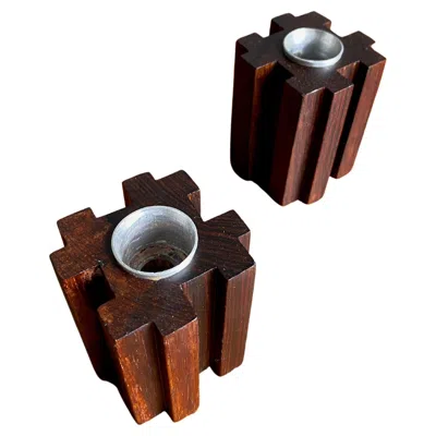 Pre-owned Dansk Danish Rosewood Candle Holders, Circa 1960 In Brown