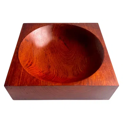 Pre-owned Dansk Decorative Single Piece "circle In The Square" Teak Bowl, Artist Unknown, 1970's In Brown