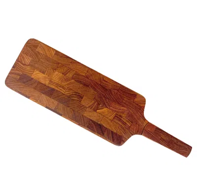 Pre-owned Dansk End Grain Teak Paddle Shaped Serving Board With Built In Knife In Brown