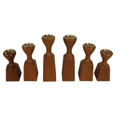Pre-owned Dansk Jens Quistgaard For  Mcm Teak Set Of 6 Graduated Sizes - Candle Holders In Brown