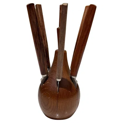 Pre-owned Dansk Karl Holmberg Teak Fruit Or Cheese Knife Set Japan Mid Century In Brown