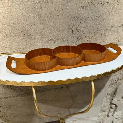 Pre-owned Dansk Mid-century Modern Japanese Bent Plywood Sectioned Teak Service Tray In Brown