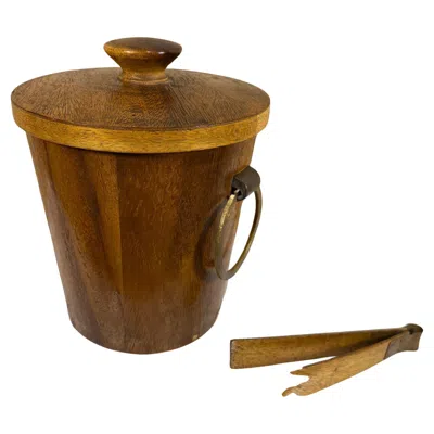 Pre-owned Dansk Mid-century Modern Vintage Teak Wood Brass Ice Bucket Modernist Design In Brown