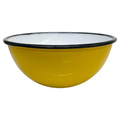 Pre-owned Dansk Modern Poland Huta Silesia Enamelware Bowl In Yellow White & Black 1970s