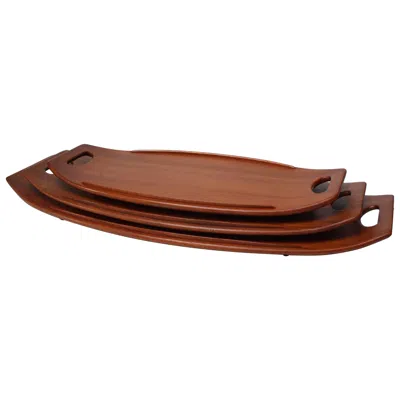 Pre-owned Dansk Nest Of Three Staved Teak Serving Trays By Jens Quistgaard For  In Brown