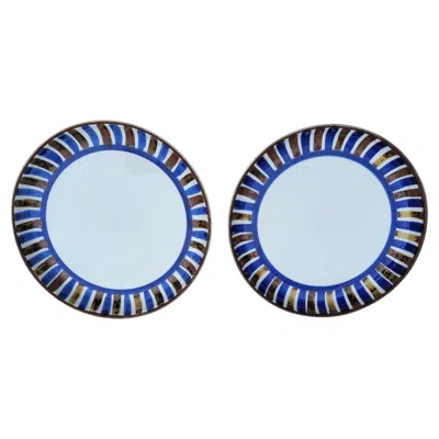 Pre-owned Dansk Pair  Striped Plates Mid Century Modern In Gray