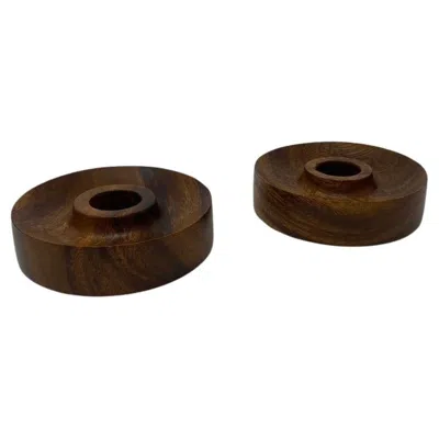 Pre-owned Dansk Pair Of Circular Candleholders In The Style Of  In Brown