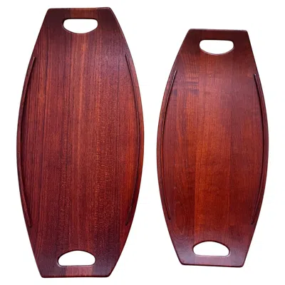 Pre-owned Dansk Pair Of Danish Staved Teak Trays By Jens Quistgaard For , 1950's In Brown