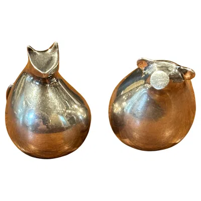 Pre-owned Dansk Pair Of Plated Animal Paperweights By Gunnar Cyren For  In Brown