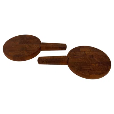 Pre-owned Dansk Pair Of Portable Staved Teak Cheese Tray With Knife By Jens Quistgaard For  In Brown