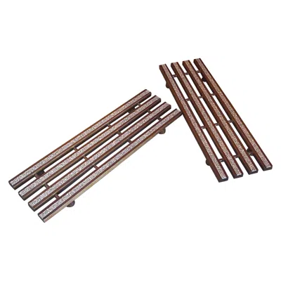 Pre-owned Dansk Pair Of Scandinavian Modern Walnut Trivets With Lnlaid Cork In Brown