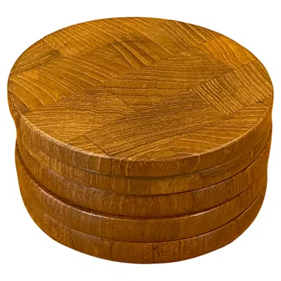 Pre-owned Dansk Set Of Five Danish Modern Staved Teak Coaster Set By  In Brown