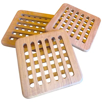 Pre-owned Dansk Set Of Three Solid Teak Mcm Trivets In Brown