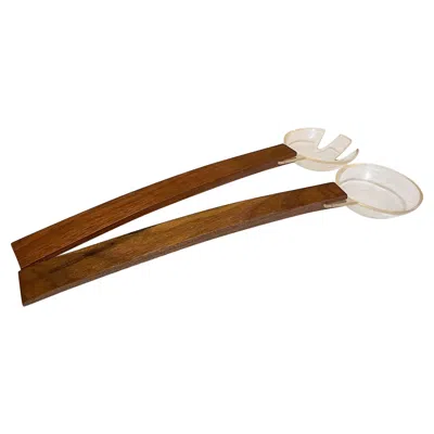 Pre-owned Dansk Style By Najeeb Modern Walnut Wood Lucite Salad Server Utensil Set 1960s In Brown