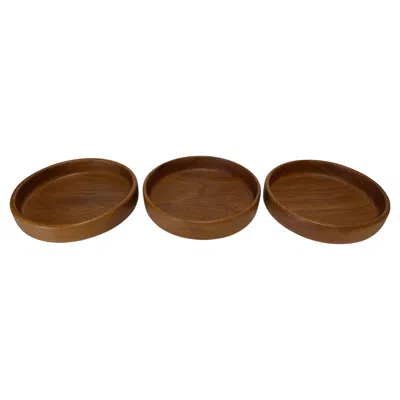 Pre-owned Dansk Three Vintage Danish Modern Teak Salad Bowls In The Style Of  In Brown