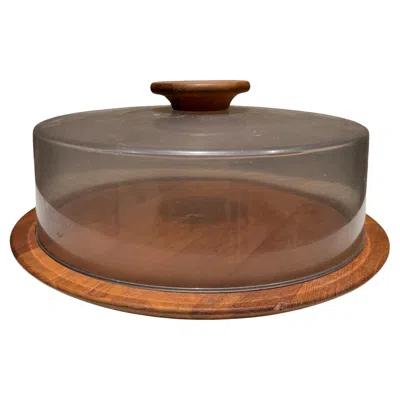 Pre-owned Dansk Vintage Danish Teak Cheese Keeper Cake Stand Luthje Wood Denmark In Brown
