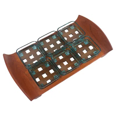 Pre-owned Dansk Vintage Danish Teak Tray With Glass Bowls By Jens Harald Quistgaard, 1960s In Brown