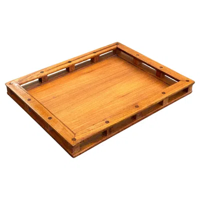 Pre-owned Dansk Vintage Mcm Teak Serving Tray With Rails By  In Brown