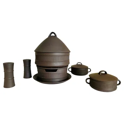 Pre-owned Dansk Vintage Set Of Brown Smooth Flamestone Designed By Jens Quistgaard For