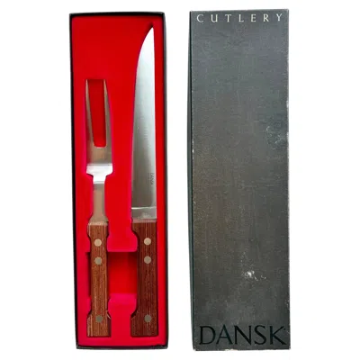 Pre-owned Dansk Vintage Stainless Steel & Teak Carving Set By Gunnar Cyren For , 1970s In Brown