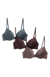 Danskin 3-pack Bonded Shadow Stripe Push-up Microfiber Bras In Multi