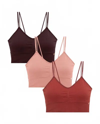 Danskin 3-pack Seamless Rib Longline With Bungee Pullover Bralette In Dsk Rust Ruins Multicolor